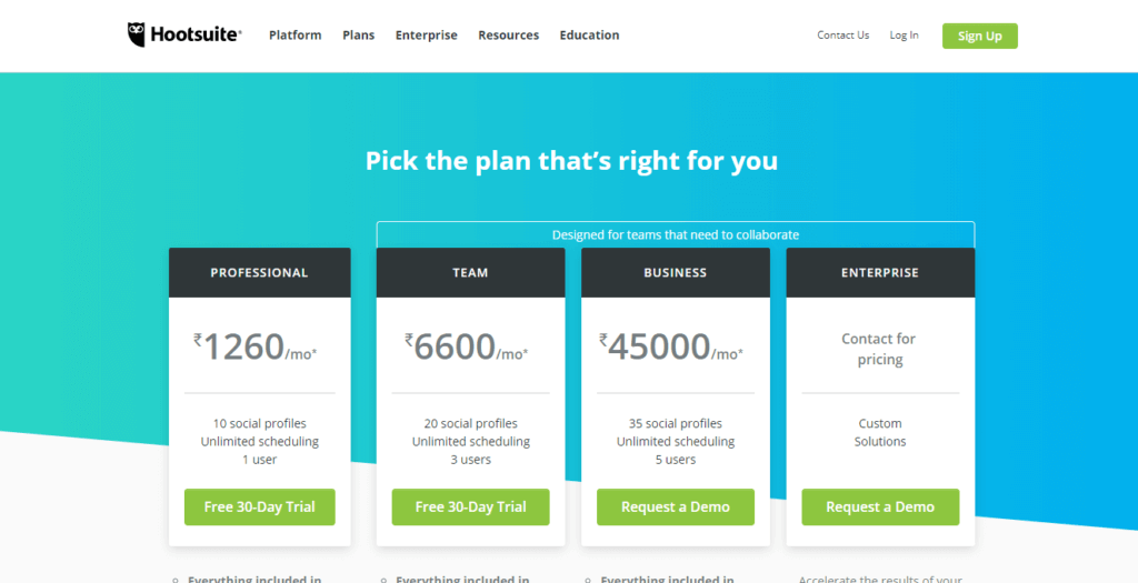 Hootsuite Social Media Management Tool Pricing