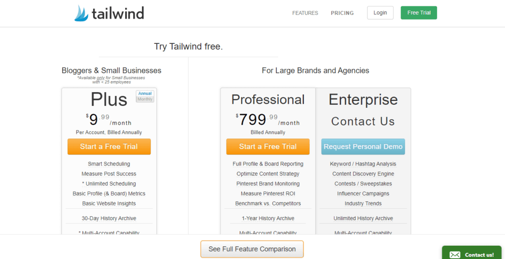 Tailwind Social Media Management Tool Pricing