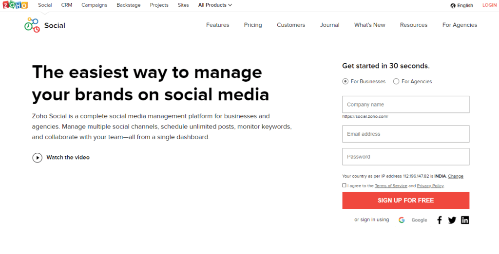 Zoho Social Media Management Tool